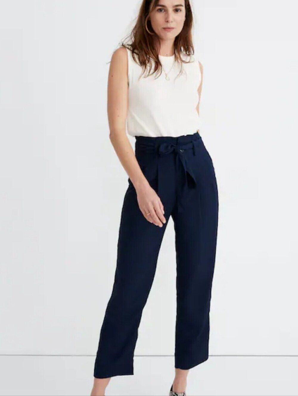 Madewell Drapey Paperbag Crop Pants In Deep Navy Size 2
